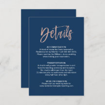 Navy & Rose Gold Glam Chic Wedding Details Insert