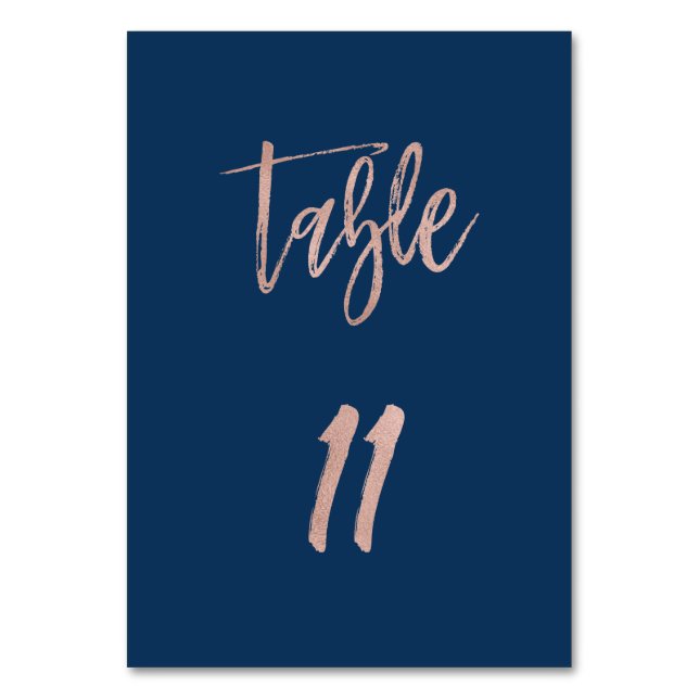 Navy & Rose Gold Glam Chic Wedding Table Number 11 (Front)