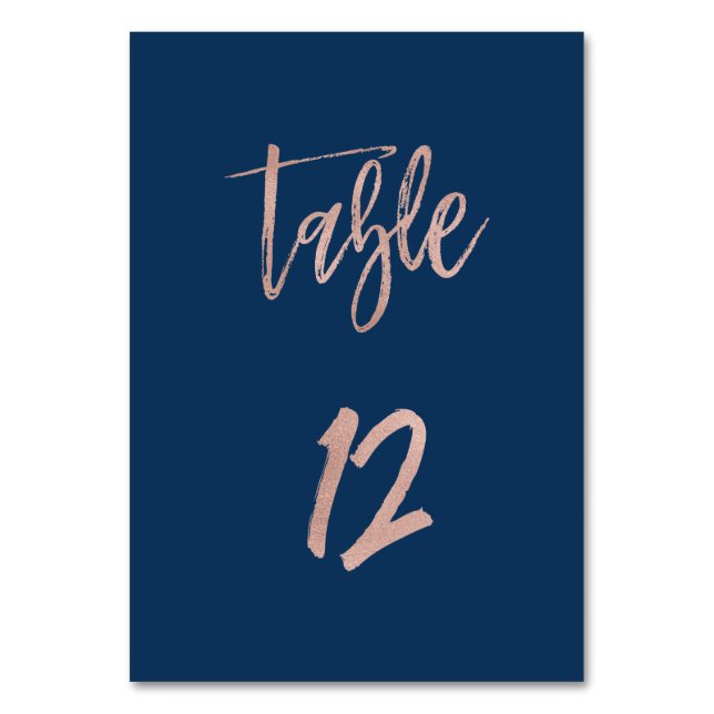 Navy & Rose Gold Glam Chic Wedding Table Number 12 (Front)