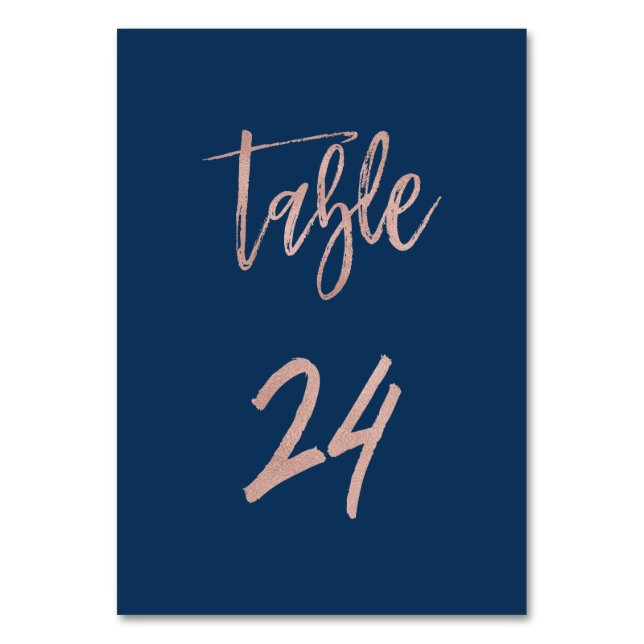 Navy & Rose Gold Glam Chic Wedding Table Number 24 (Front)