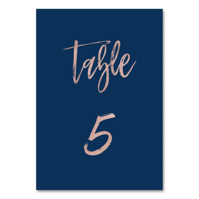 Navy & Rose Gold Glam Chic Wedding Table Number 5 (Front)