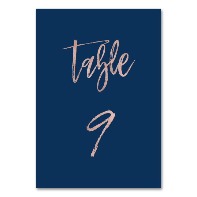 Navy & Rose Gold Glam Chic Wedding Table Number 9 (Front)