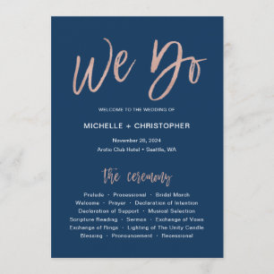 Navy & Rose Gold Glam We Do Wedding Program Card