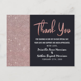 Navy Rose Gold Glitter Colour Block Thank You Postcard