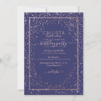Navy Rose Gold Glitter Confetti Border Birthday