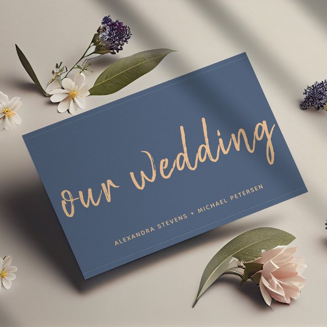Navy rose gold modern wedding website typography enclosure card (Creator Uploaded)