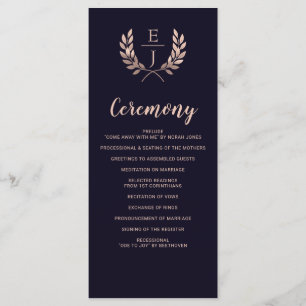 Navy Rose Gold Monogram Wedding programs Programme