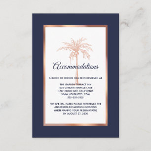 Navy Rose Gold Palm Tree Wedding Accommodations Enclosure Card