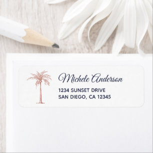 Navy Rose Gold Palm Tree Wedding Return Address