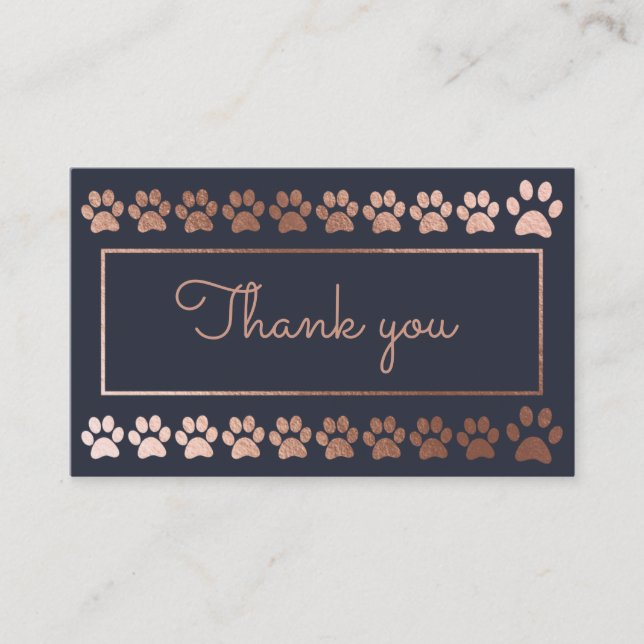 Navy Rose Gold Paw Print Pet Loyalty Card (Front)