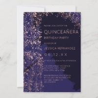 Navy Rose Gold Splatter Brushstroke Quinceañera