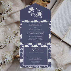 Navy Rose Wedding All In One Invitation