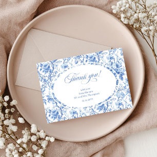 Navy Roses Chic Wedding Thank You Card