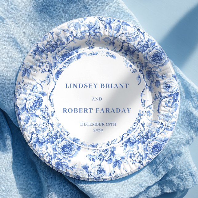 Navy Roses Romantic Wedding Paper Plates (Navy Roses Romantic Wedding Paper Plates)
