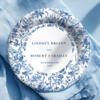 Navy Roses Vintage Wedding Paper Plates