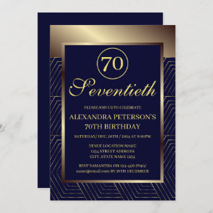 Navy Royal blue And Gold Patterned Border Birthday Invitation