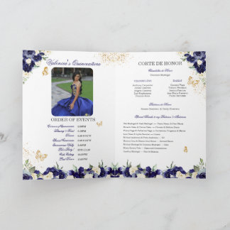 Navy Royal Blue Floral Tiara Butterfly Quinceanera Programme