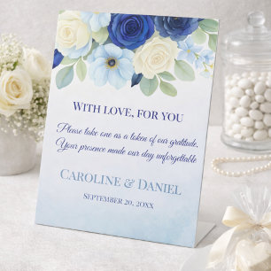 Navy Royal Bue Ivory Anemona Wedding Favours Table Pedestal Sign