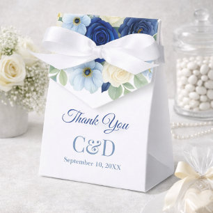 Navy Royal Bue Wedding Watercolor Ivory Flowers Favour Box