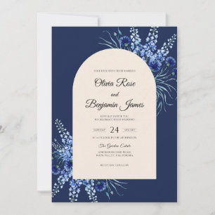 Navy Royal Delphinium Eucalyptus Wedding Invitation