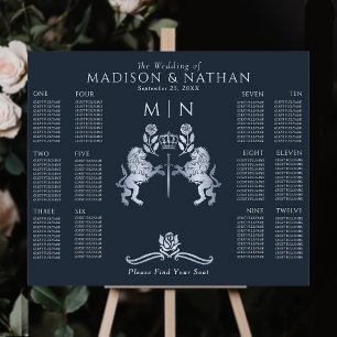 Navy Royal Lion Silver Wedding Seating Chart