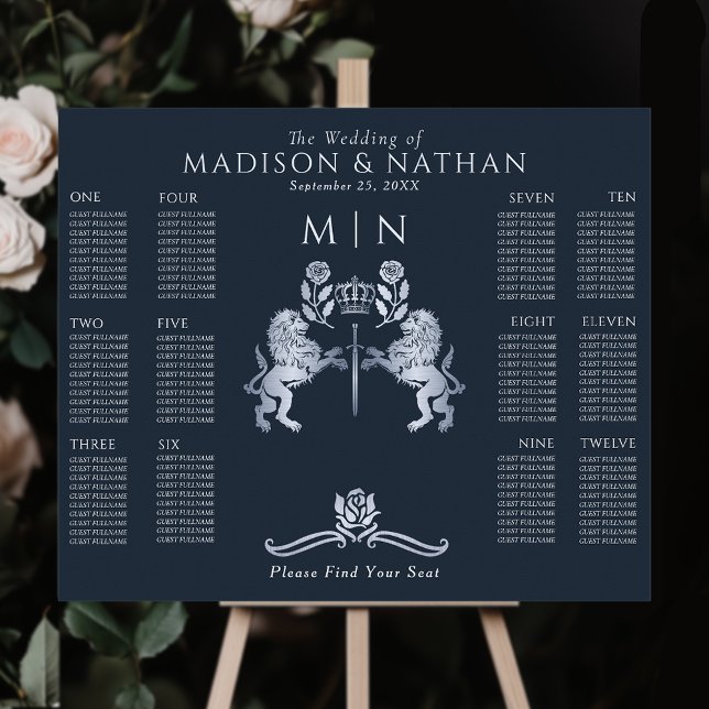 Navy Royal Lion Silver Wedding Seating Chart (Creator Uploaded)