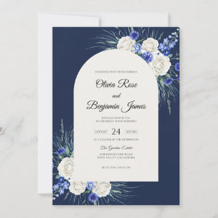 Navy Royal White Wildflower Wedding Invitation
