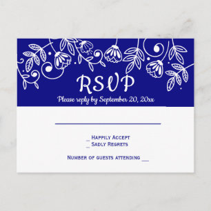 Navy RSVP Blue Floral Wedding Flowers Country Invitation Postcard