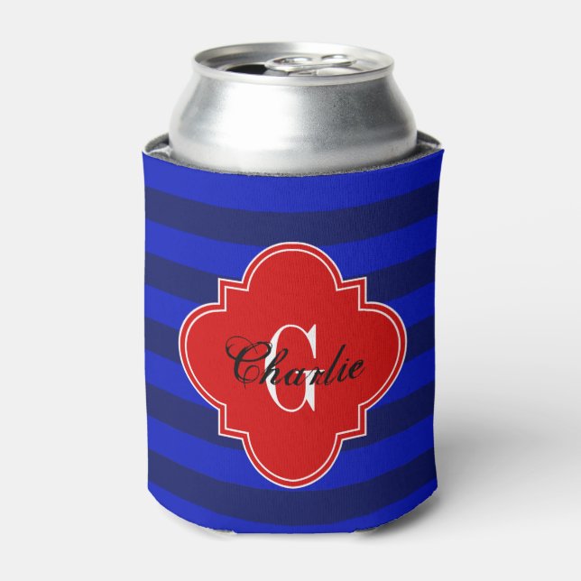 navy Rugby Stripe Red Can Cooler (Can Front)