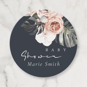 NAVY RUST BLUSH MONSTERA FLORAL BABY SHOWER FAVOUR TAGS
