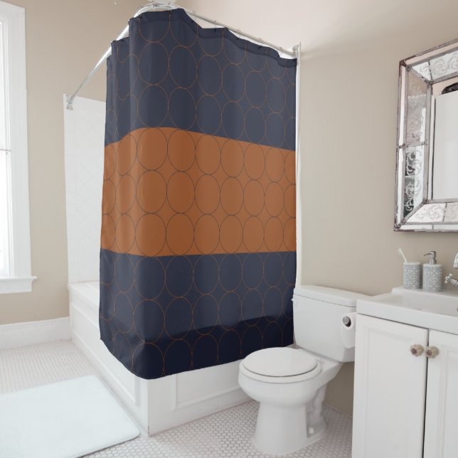 Navy Rust Circles IV Shower Curtain (In Situ)