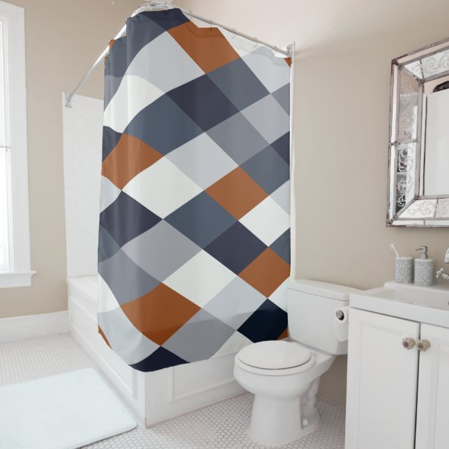 Navy Rust Geometry VIIB Shower Curtain (In Situ)