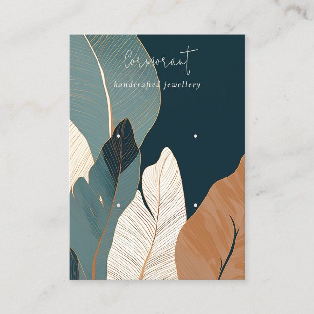 Navy Rust Gold Tropical Leafy 2 Earring Display Business Card (Front)