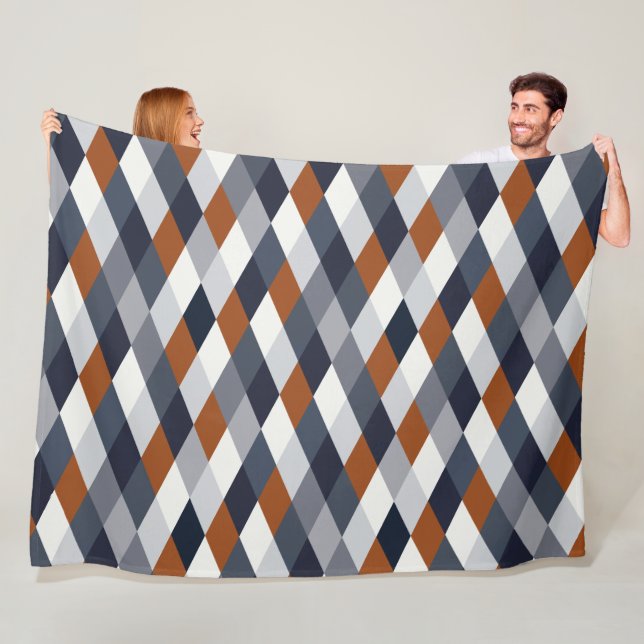 Navy Rust Small Geometry VIIBb Fleece Blanket (In Situ)