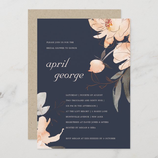 NAVY RUST TERRACOTTA FLORAL BRIDAL SHOWER INVITE (Front/Back)