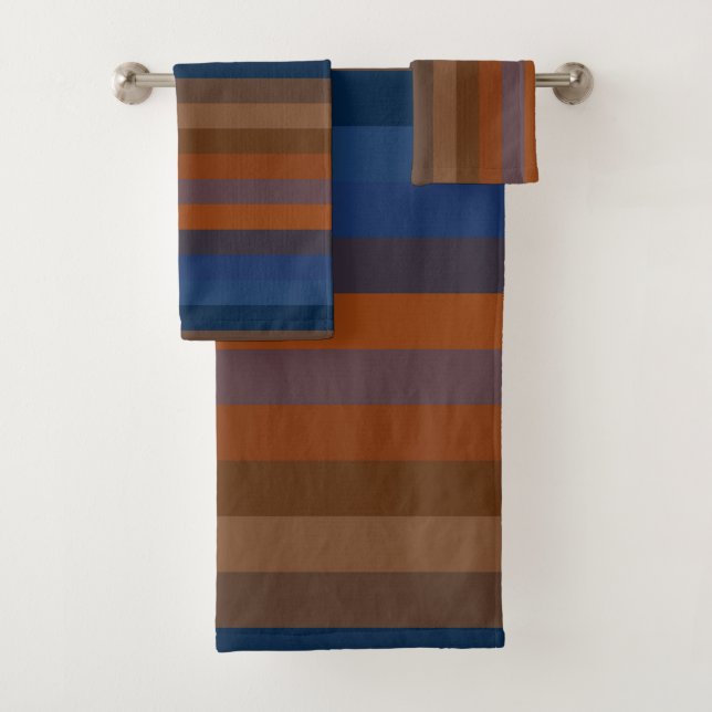 Navy & Rust Vertical Stripes Bath Towel Set (Insitu)
