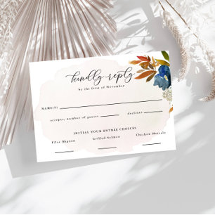Navy & Rust Watercolor Boho Flowers Food Choice RSVP Card