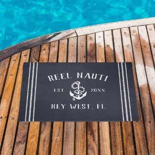 Navy Rustic Anchor Personalized Boat Name Doormat