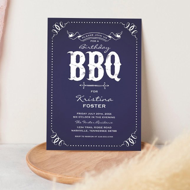 Navy Rustic BBQ Birthday Cookout Invitation (Creator Uploaded)
