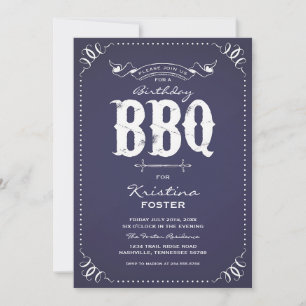 Navy Rustic BBQ Birthday Cookout Invitation