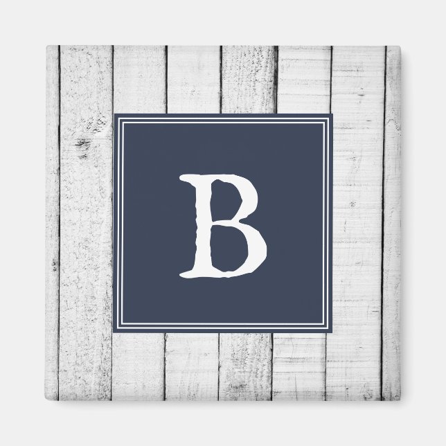 Navy Rustic Monogram Magnet (Front)