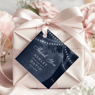Navy Rustic Tree Lights Carved Initials Wedding Favour Tags