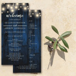 Navy Rustic Wood String Light Wedding Programme<br><div class="desc">This rustic navy wood string light program is perfect for a fall outdoor or barn wedding.</div>
