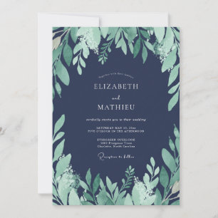 Navy Sage Watercolor Floral Wedding Invitation