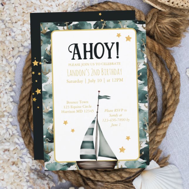 Navy Sail Boat Nautical Anchor Birthday Invitation (Creator Uploaded)