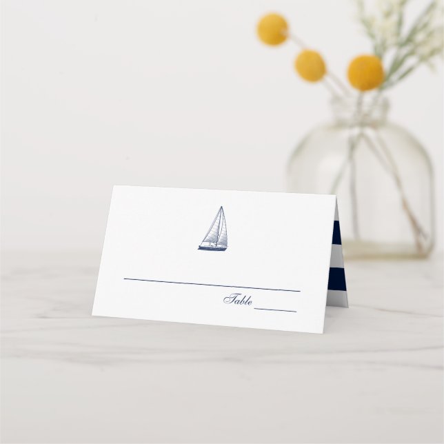 Navy Sailboat Nautical Wedding | Place Card (Front)