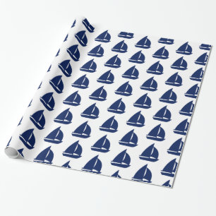 Navy Sailboat Print Wrapping Paper
