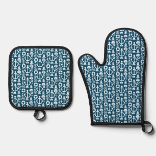 Navy sailor Element sea pattern Oven Mitt & Pot Holder Set