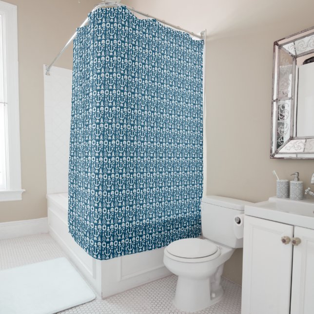 Navy sailor Element sea pattern Shower Curtain (In Situ)