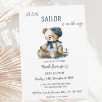 Navy Sailor Nautical Bear Baby Shower Invitation